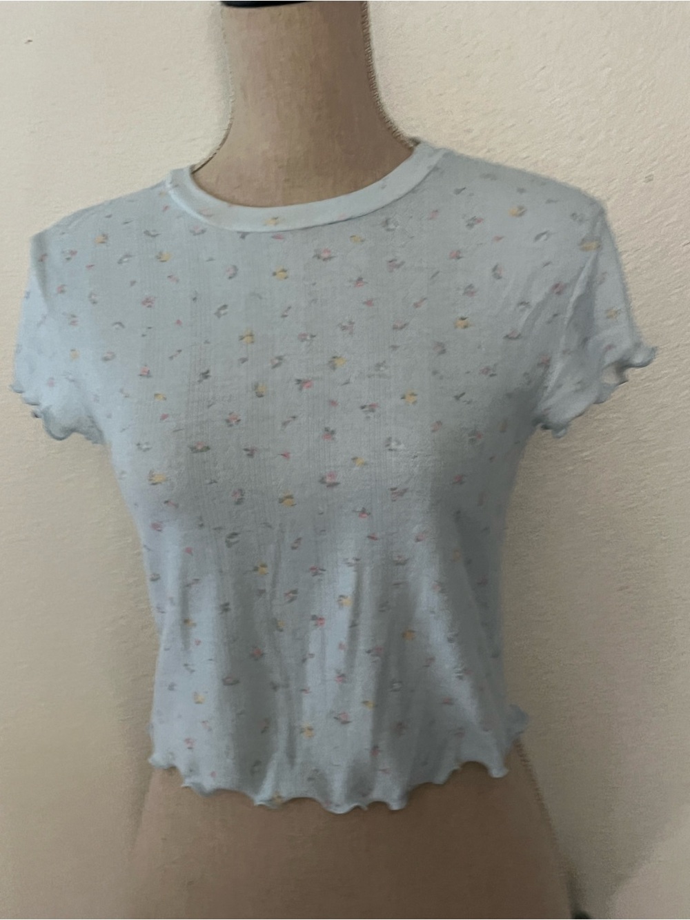 Paris Hilton Light Blue Floral Crop Tee